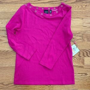 Rafaella Fuchsia Long Sleeve Top with Eyelet Accents